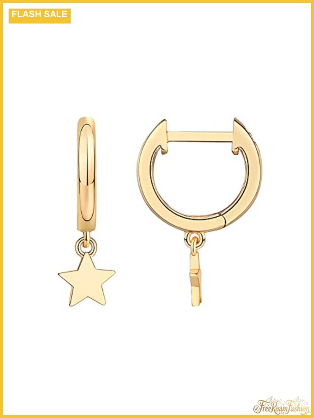 14K Gold Plated Dainty Star Drop Huggie Hoop Earrings for Women
